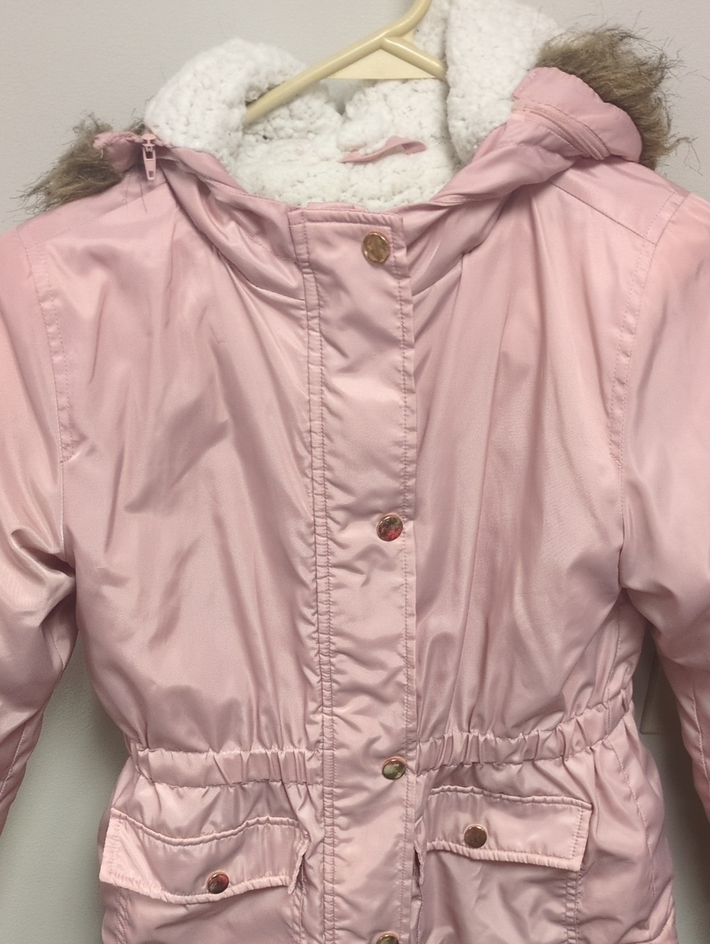 Me Jane Pink Hooded Puffer Jacket with Faux Fur Trim